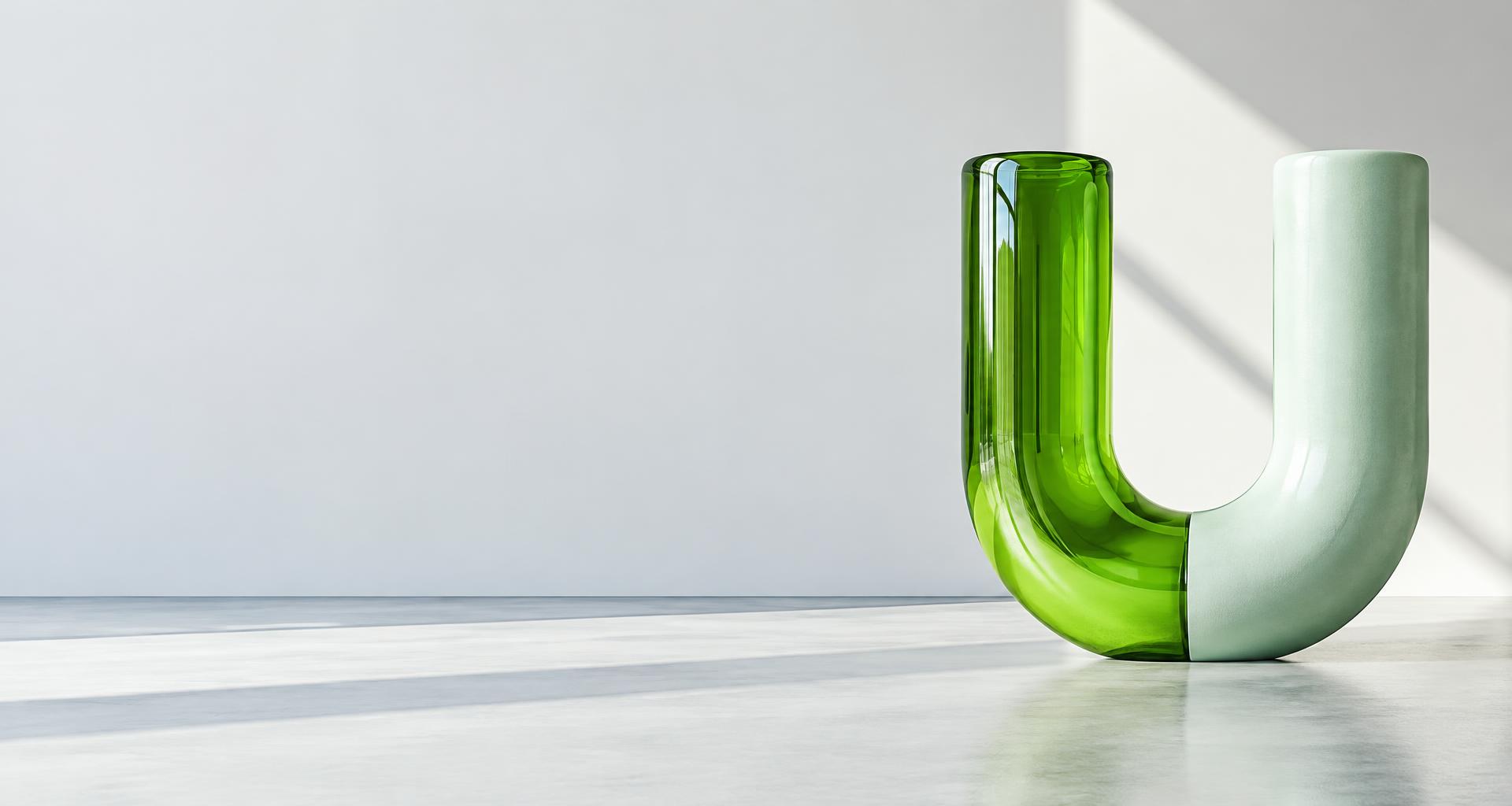 Símbolo U escultural em verde e menta